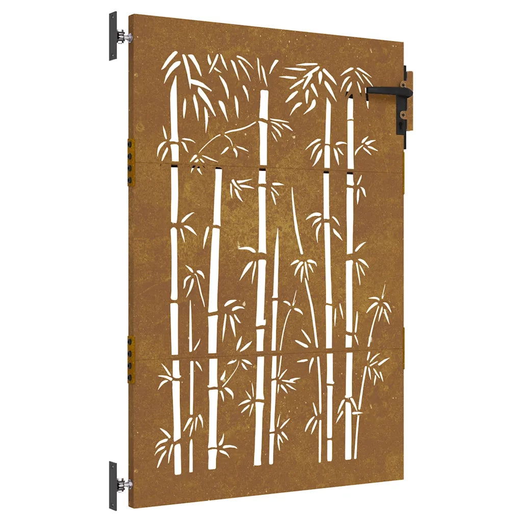 Cancello da giardino 85x125 cm in acciaio Corten e design in bambù 153234