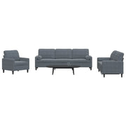 Set di Divani 3 pz con Cuscini e Rinforzi Grigio Scuro Velluto 3278452