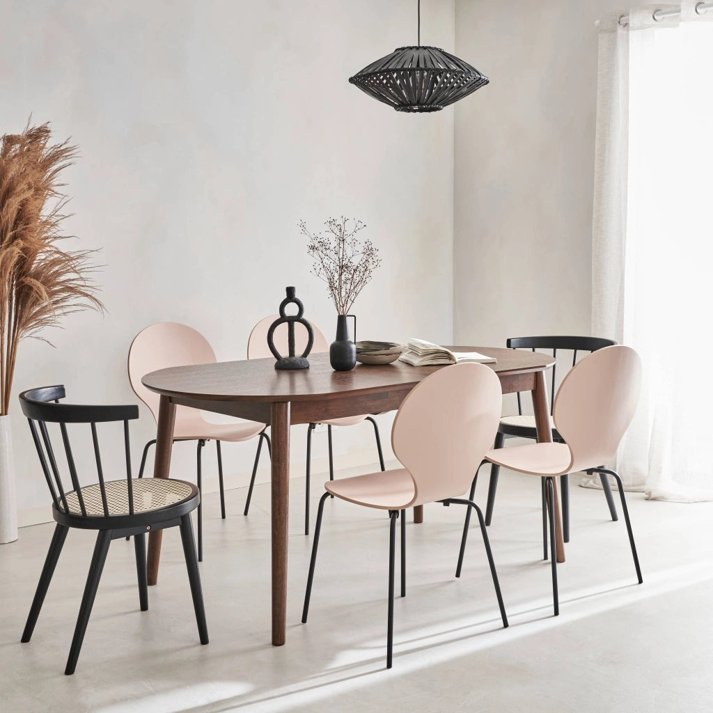 Tavolo da pranzo ovale allungabile da 6 a 8 posti, noce