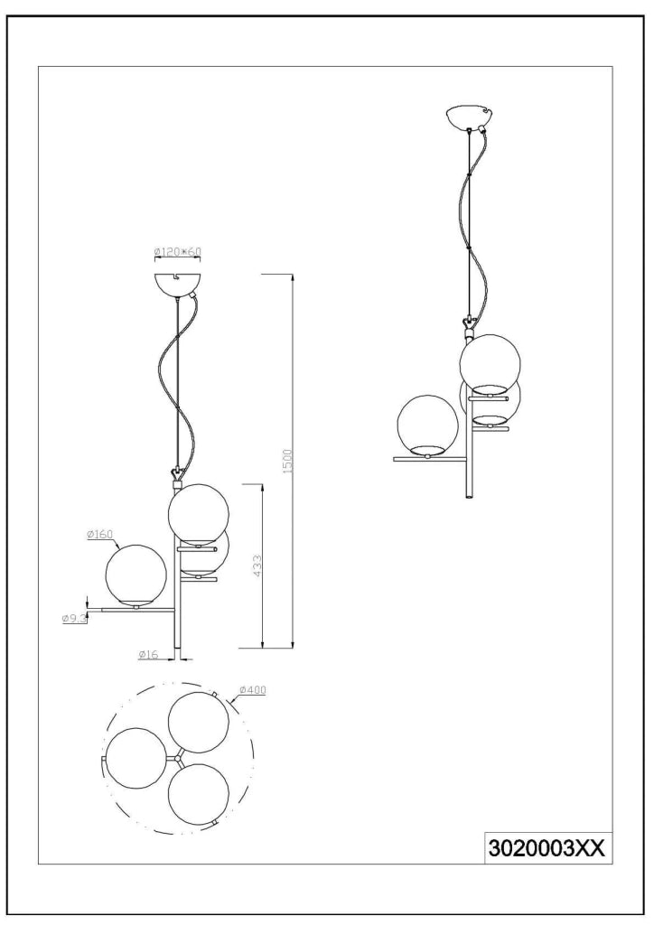 Lampada a sospensione 3 sfere, antracite e fumé, D 40 cm, Pure