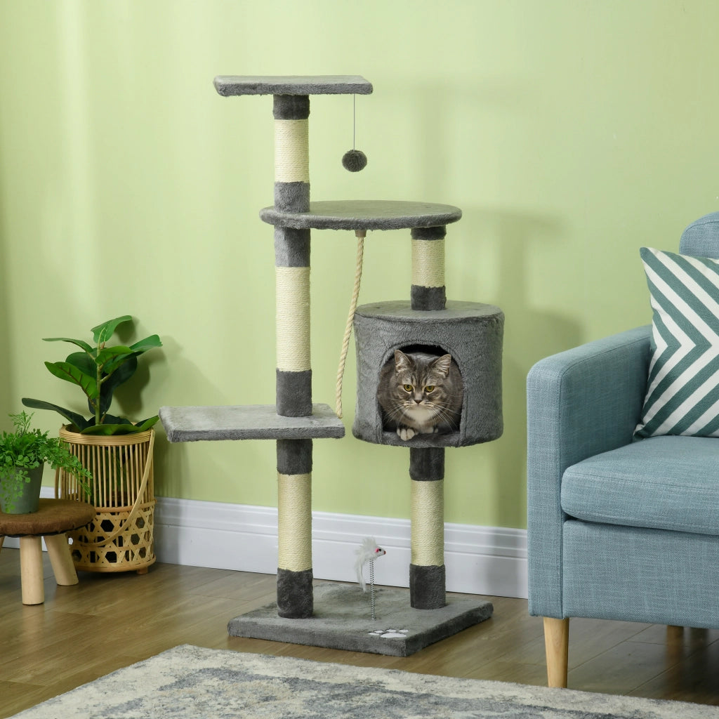 Albero per Gatti con Sisal Cuscini e Giocattoli ¨C Minimal ¨C Grigio Scuro 116 cm