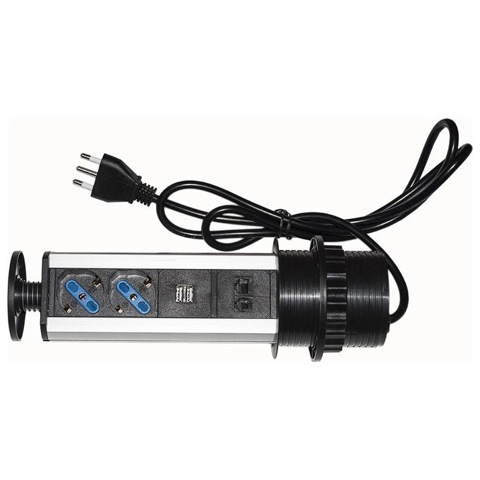 Link LKMPT02 Multipresa da Tavolo a Scomparsa 2 Prese Schuko 16A 2 USB 1 RJ45 1 RJ11 cavo 1.7 m colore Nero