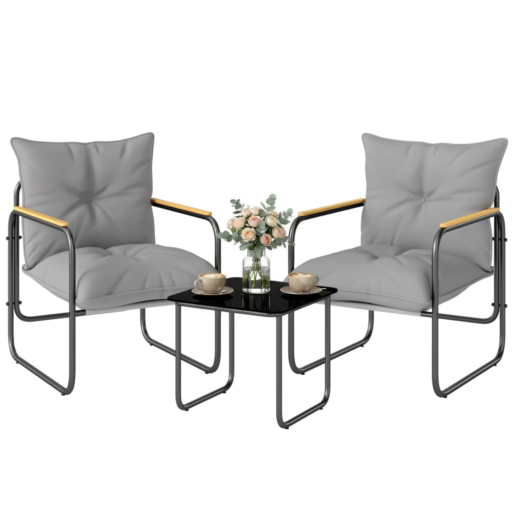 Set Bistrot 3 Pezzi da Giardino ¨C Xylo ¨C Metallo Grigio Antracite con Cuscini