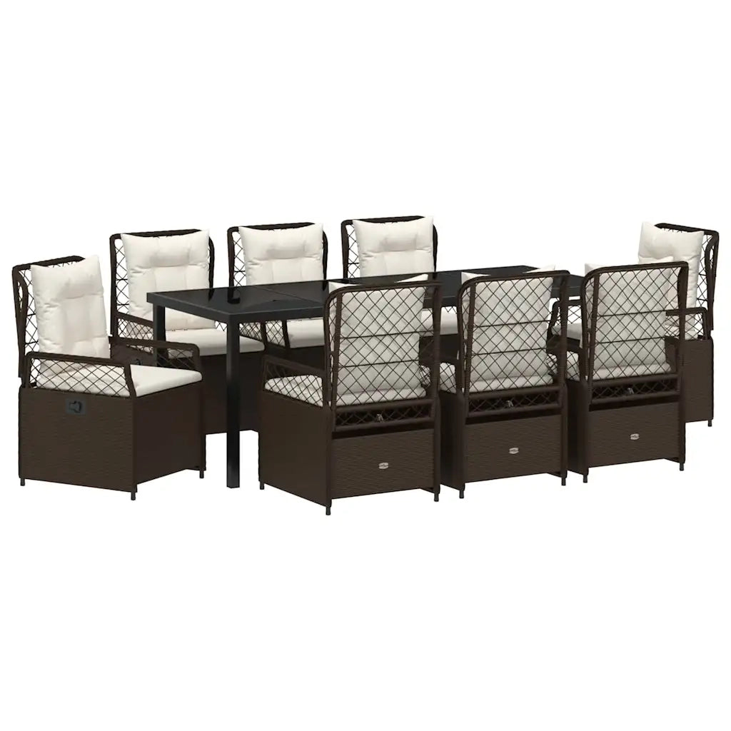 Set da Pranzo per Giardino 9 pcs Marrone polyrattan 3380994