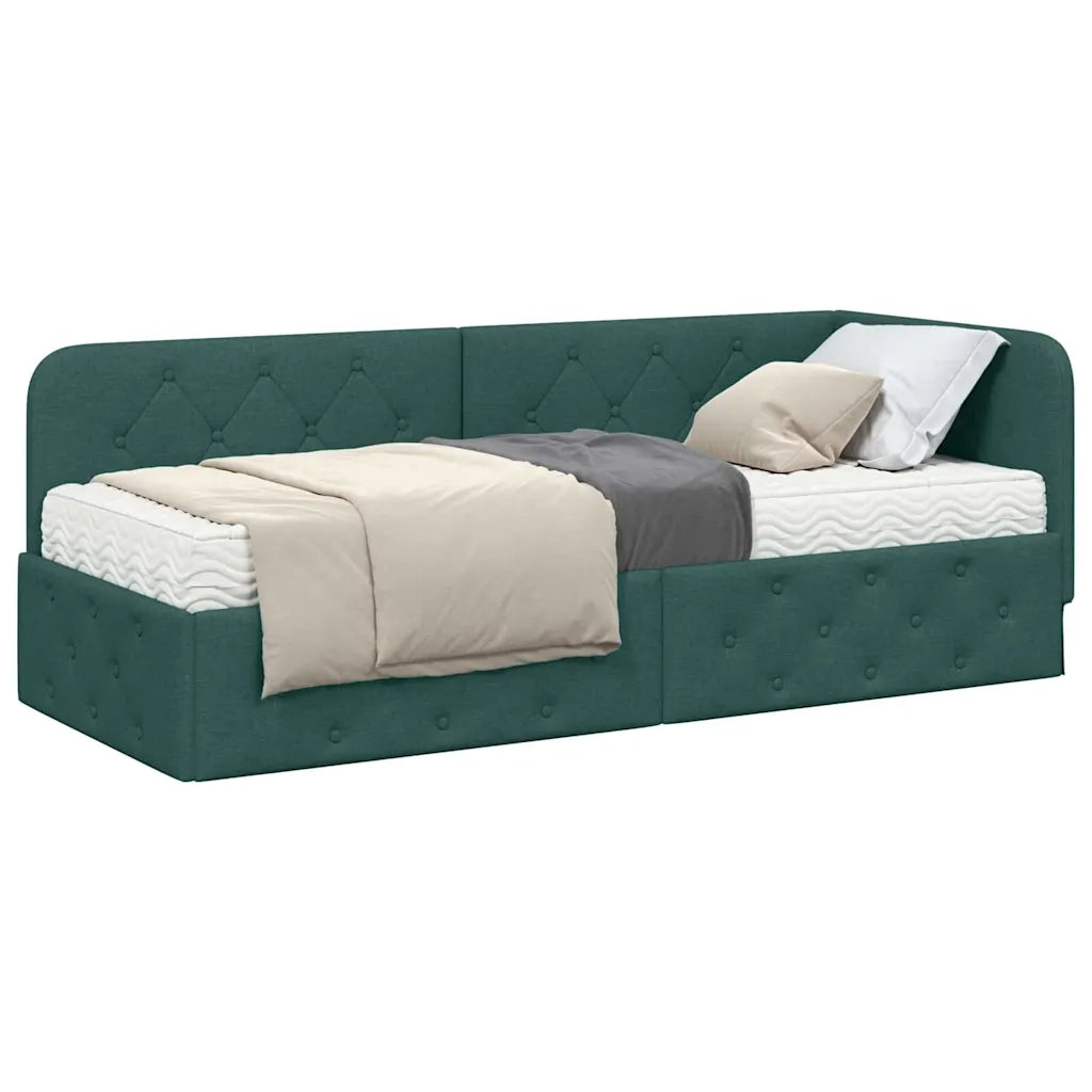 Cornice del letto ad angolo Verde Scuro 80 x 200 cm Tessuto
