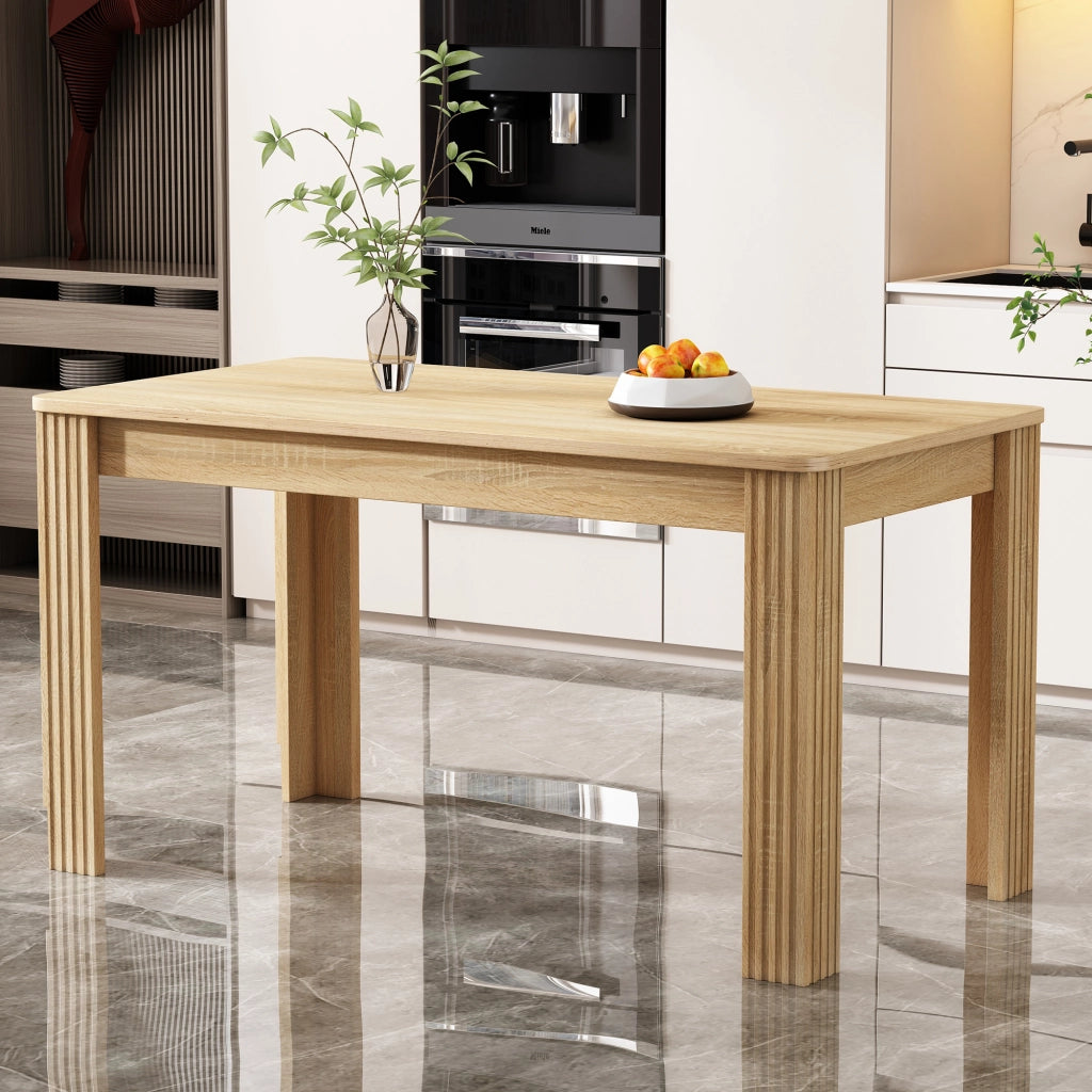 Tavolo da pranzo moderno in truciolare con piano effetto legno e 4 gambe per soggiorno e sala da pranzo; rovere