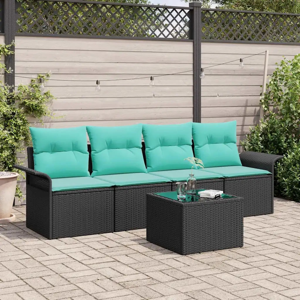 Set Divano da Giardino 5 pcs Nero e Turchese polyrattan 3353905