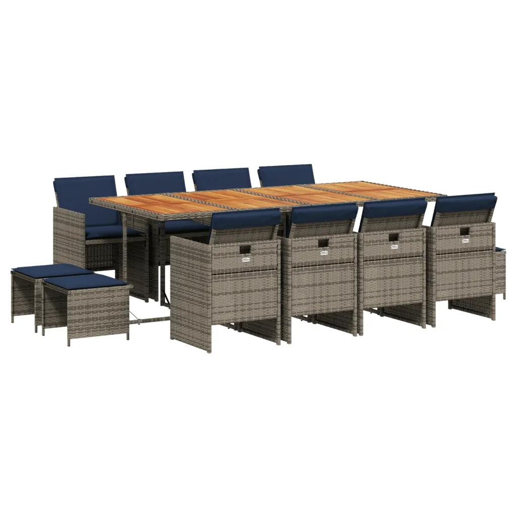 Set da pranzo da giardino da 13 pz con Cuscini in Polyrattan Grigio 3277756