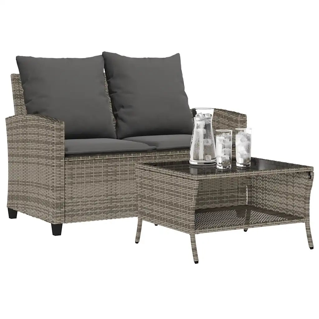 Divano da Giardino a 2 Posti Cuscini&Tavolo Grigio Polyrattan 4103847