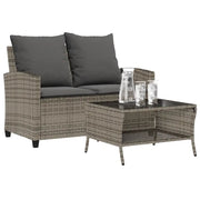 Divano da Giardino a 2 Posti Cuscini&Tavolo Grigio Polyrattan 4103847