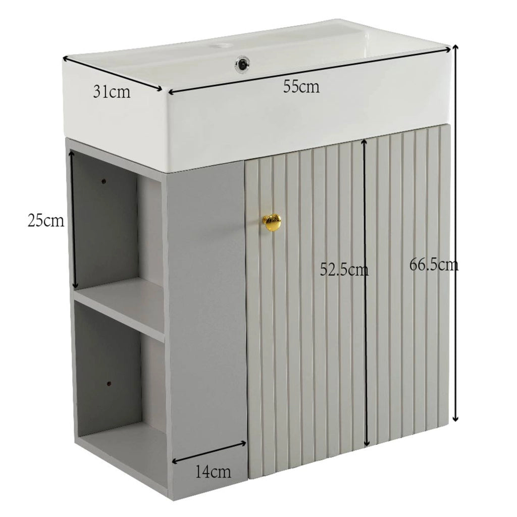Mobile Bagno con Lavabo e Sottolavabo Sospeso ¨C MINIMAL ¨C 55 cm, Grigio Chiaro