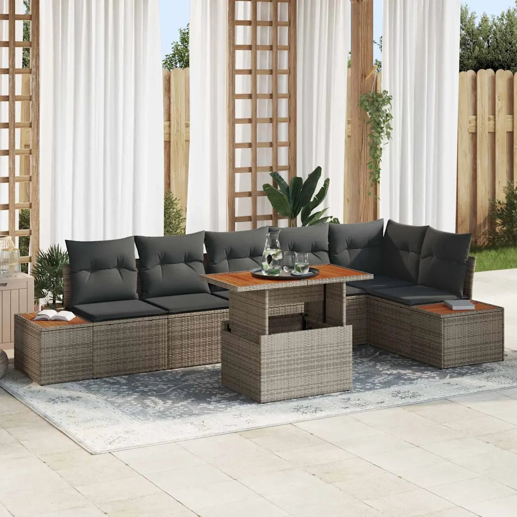 Set da Pranzo per Giardino con cuscino 7 pcs Grigio e Marrone