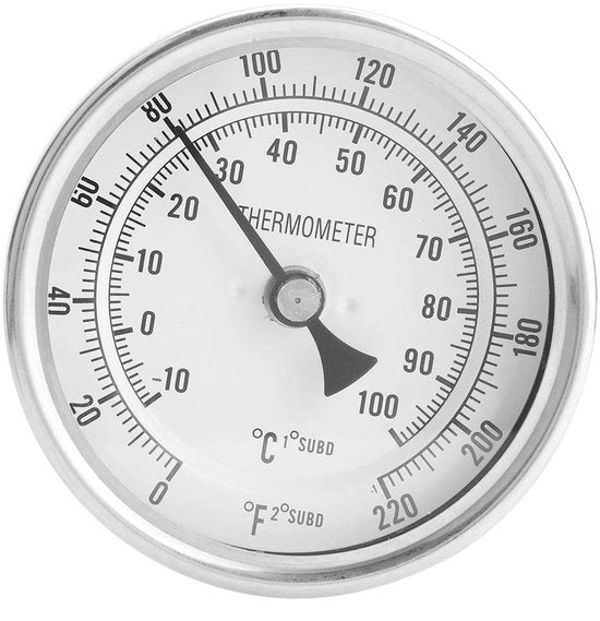 Termometro Bimetrico 3,1x3,6in - Scala Doppia - Per Bottiglie di Stoccaggio - Per Kettles per Casa - Per Fermentatori - Acciaio Inossidabile