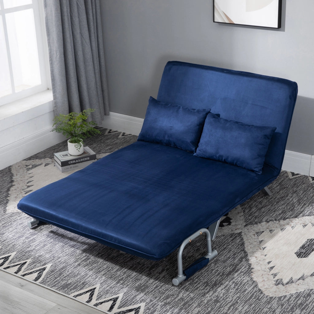 Divano letto estraibile 5 posti ¨C Minimal ¨C similpelle blu scuro con cuscini