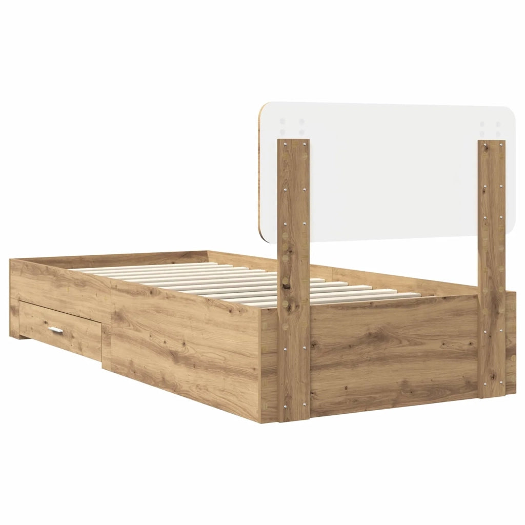 Letto singolo | Letto per adulti | Struttura del letto con testiera Rovere artigianale 90 x 190 cm