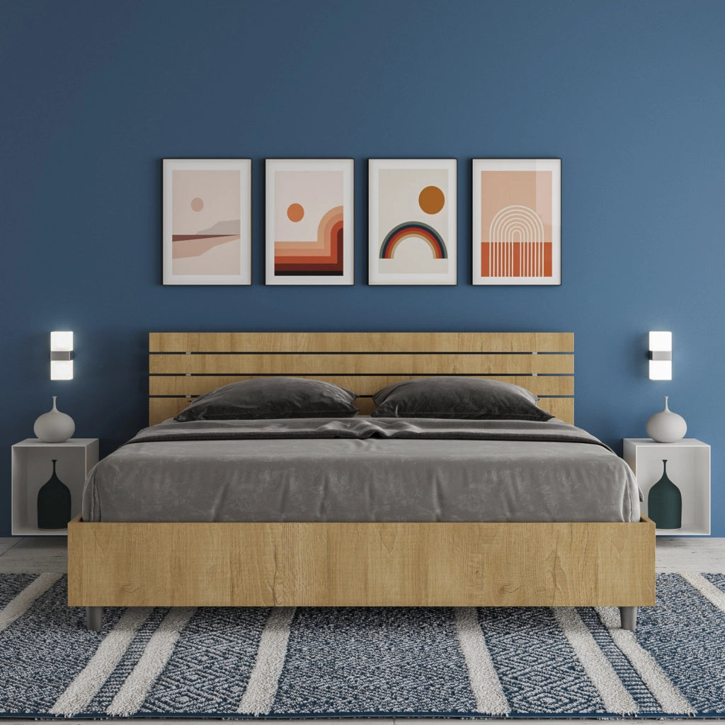 BS COM Letto matrimoniale contenitore 160x190 testata dritta con doghe quercia