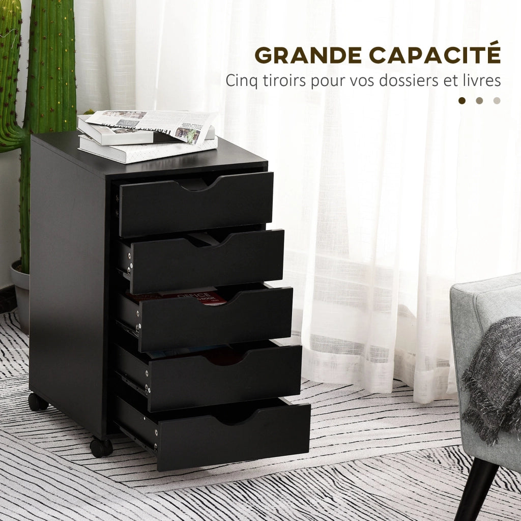 Scrivania con Cassettiera Mobile ¨C Minimal ¨C 5 Cassetti, Nero, 40x40x67 cm