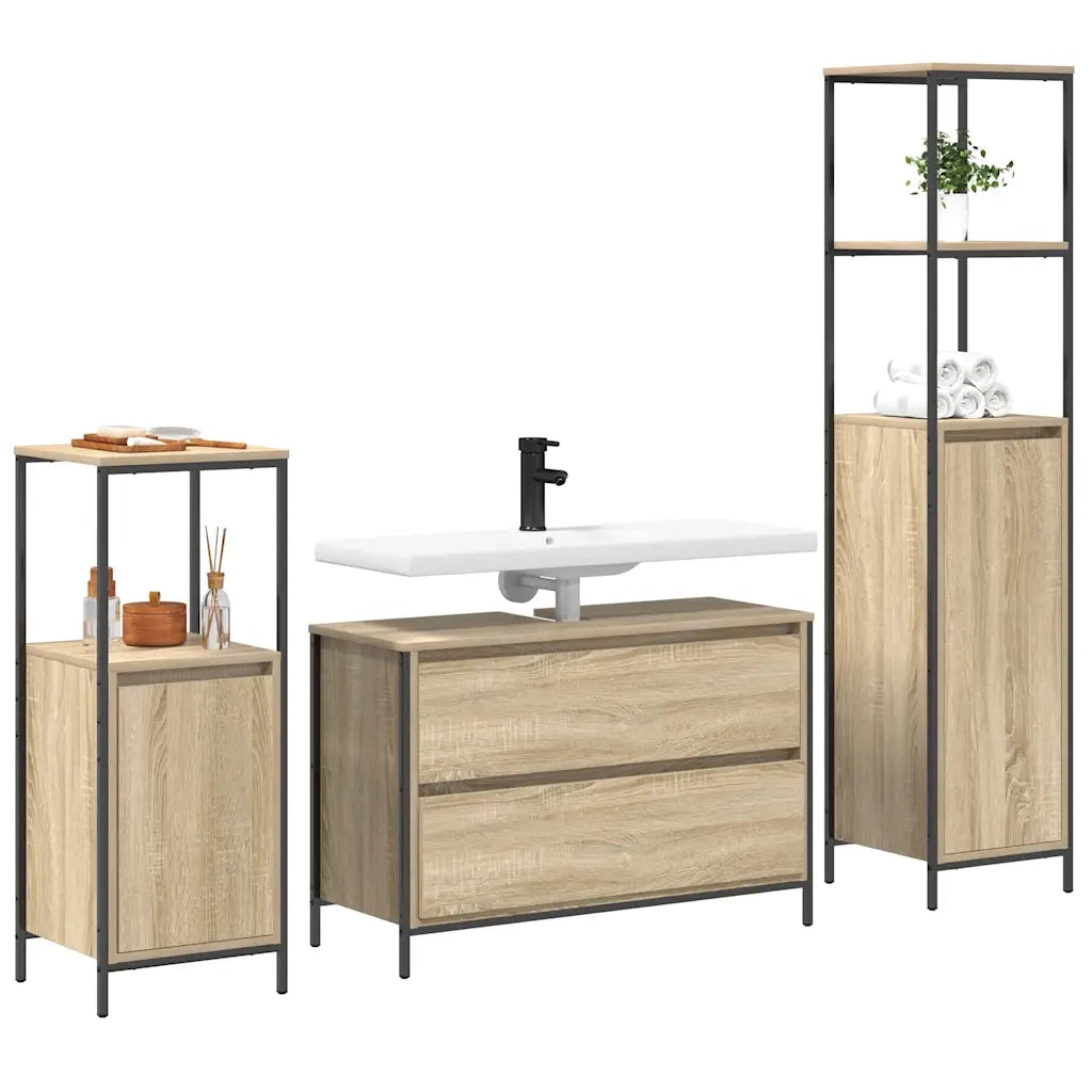 Set di mobili per il bagno con cassetto 3 pcs Rovere Sonoma 3328360