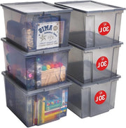 Set di 6 contenitori da 30 L con coperchio stivellabili - colore grigio