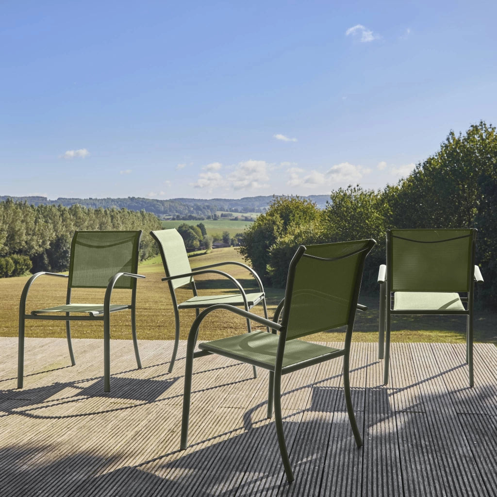 Set 4 sedie da giardino in alluminio e textilene, verde kaki