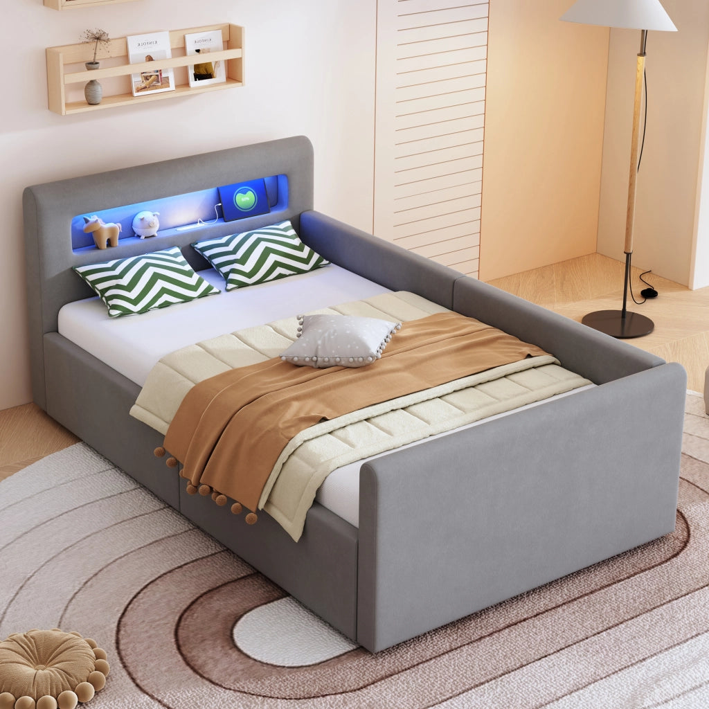 letto imbottito velluto grigio 90 x 200 cm