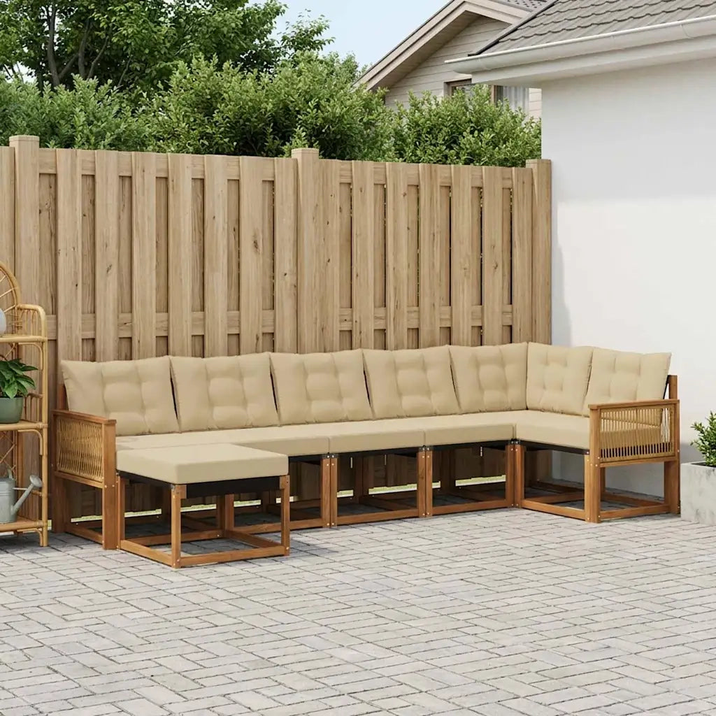 Set di divani da esterno con cuscino 7 pcs Naturale e Beige 3382101