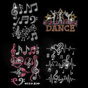 Transferstickers Musicali per Abbigliamento - Strass - Applicazione a Vapore - Hotfix - Patch per Vestiti - Dimensioni 210x297 mm - Strass Applicazioni a Vapore