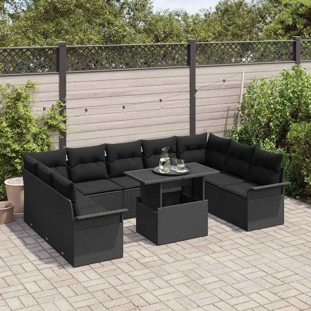 Set Divano da Giardino con cuscino 10 pcs Nero Poly Rattan 3348349