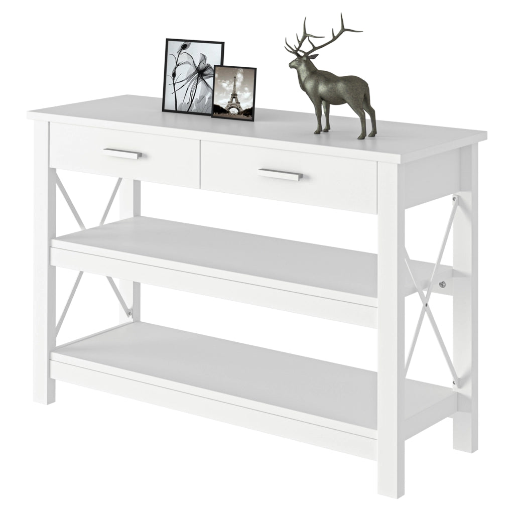 Tavolo console con 2 cassetti e ripiani ¨C Minimal ¨C Bianco 105x40x76 cm