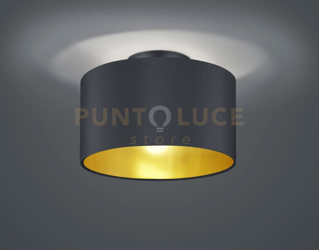 HOSTEL PLAFONIERA PARALUME TESSUTO NERO INTERNO ORO D.35CM, H.22CM 2 LUCI ATTACCO E14