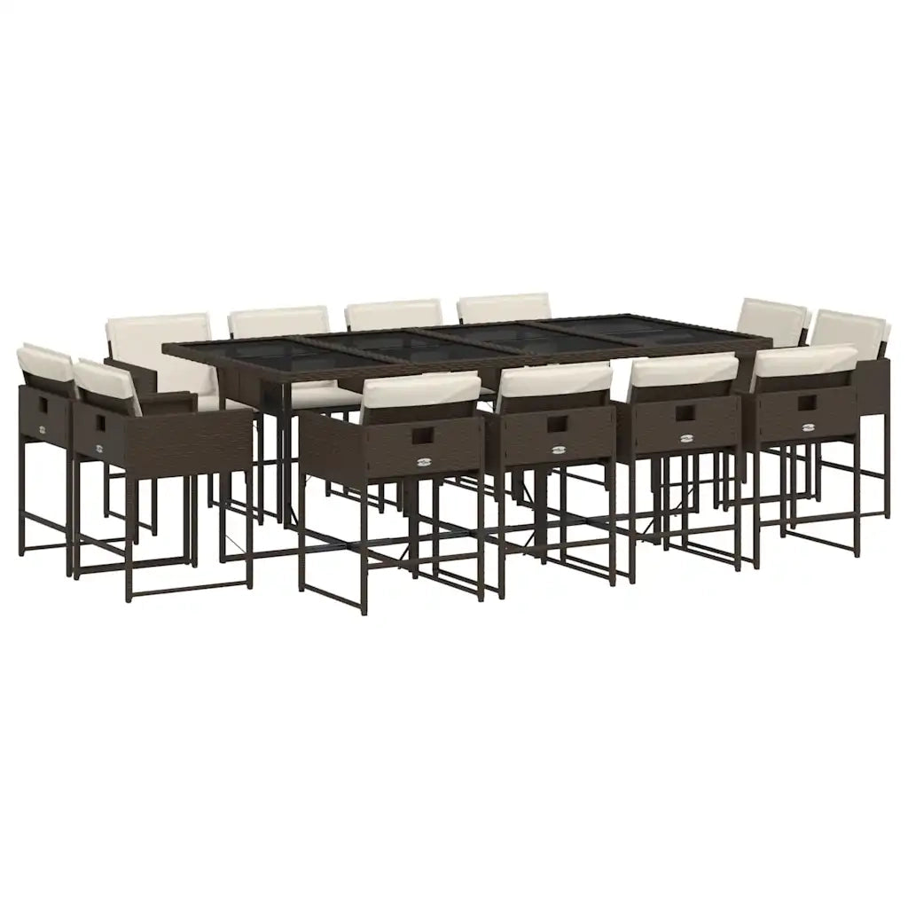 Set da Pranzo da Giardino 13pz con Cuscini Marrone Polyrattan