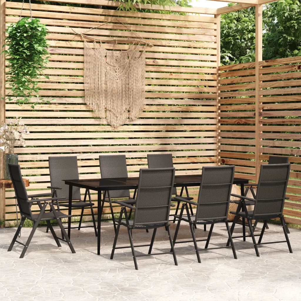 Set da Pranzo per Giardino 9 pz con Cuscini Nero 3099112