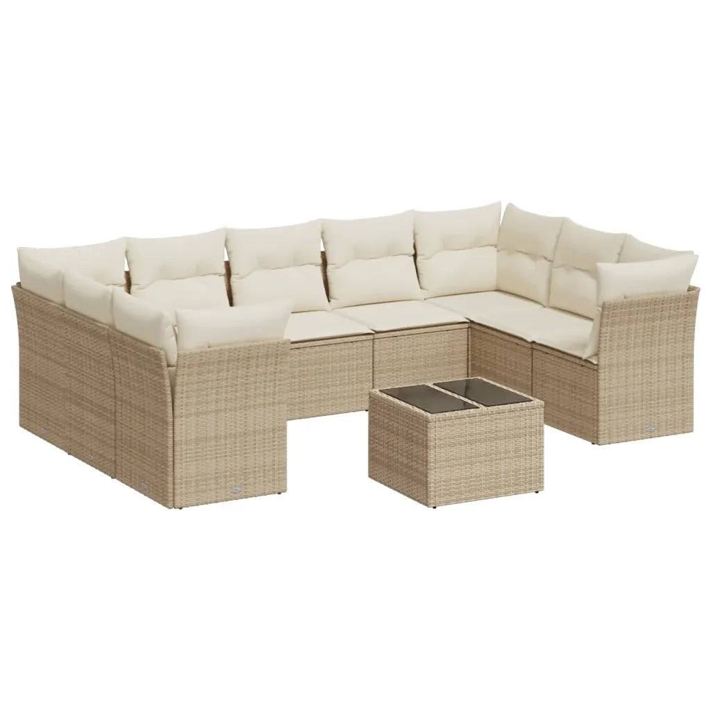 Set Divano da Giardino 10 pz con Cuscini Beige in Polyrattan 3218138