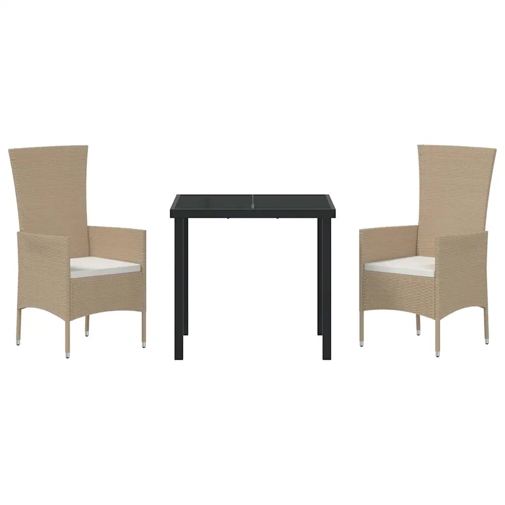 Set da Pranzo per Giardino con cuscino 3 pcs Beige polyrattan
