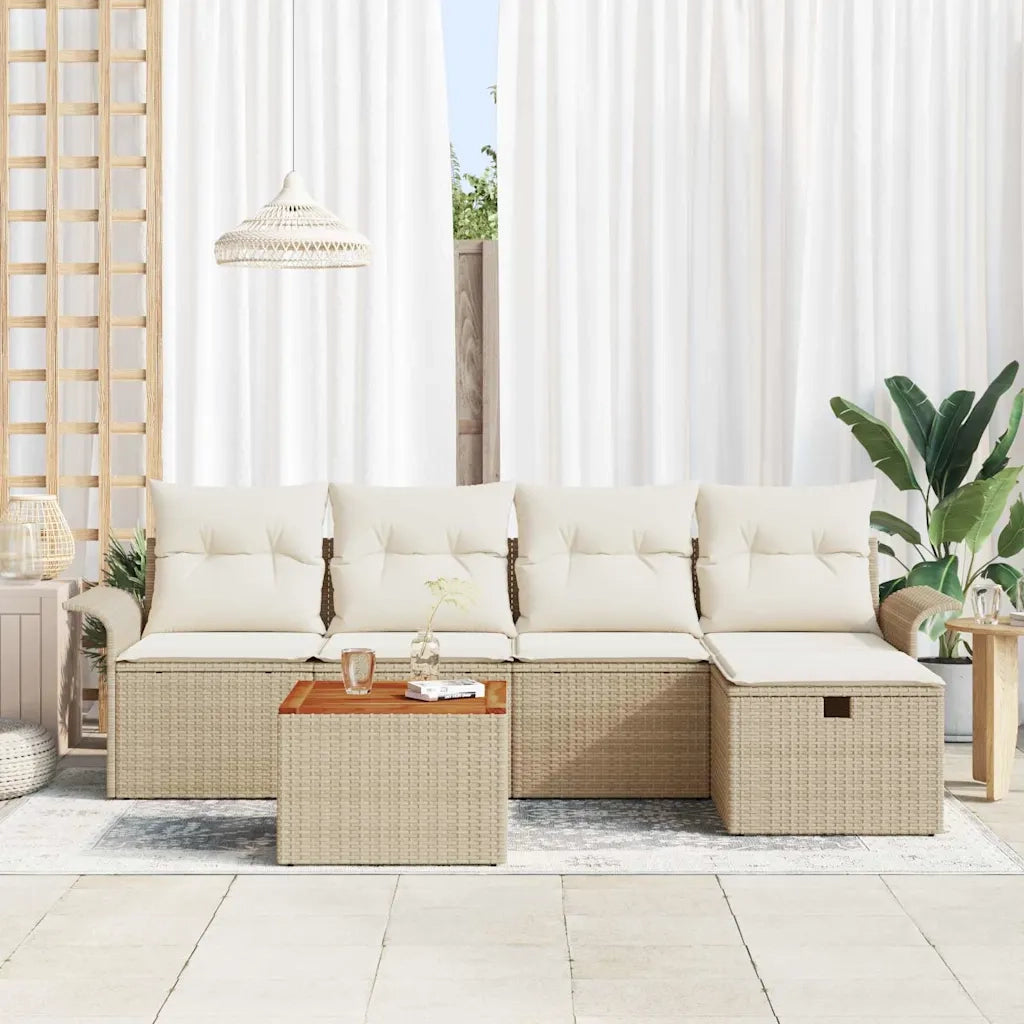 Set Divano da Giardino con cuscino 6 pcs Beige Poly Rattan