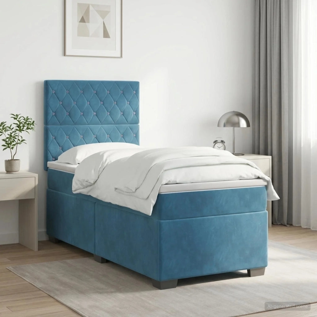 Letto box spring con materasso Blu 100 x 200 cm Velluto 3453582