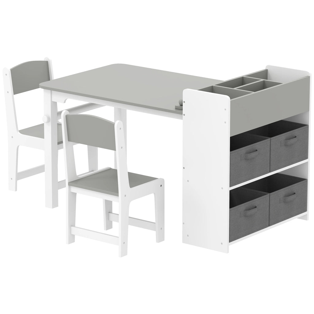 Set Sedie e Tavolo per Bambini ¨C Minimal ¨C Legno, Tessuto non Tessuto, Grigio e Bianco