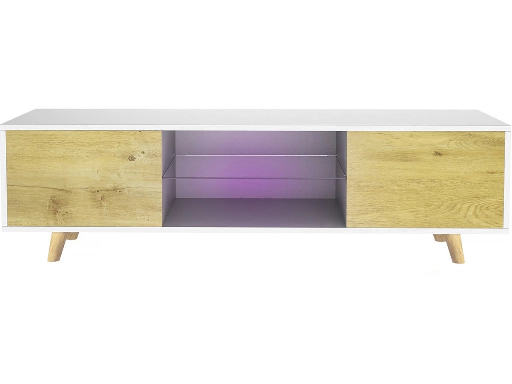 Supporto TV LED "Inna" - 140 x 42 x 45 cm - Bianco/quercia