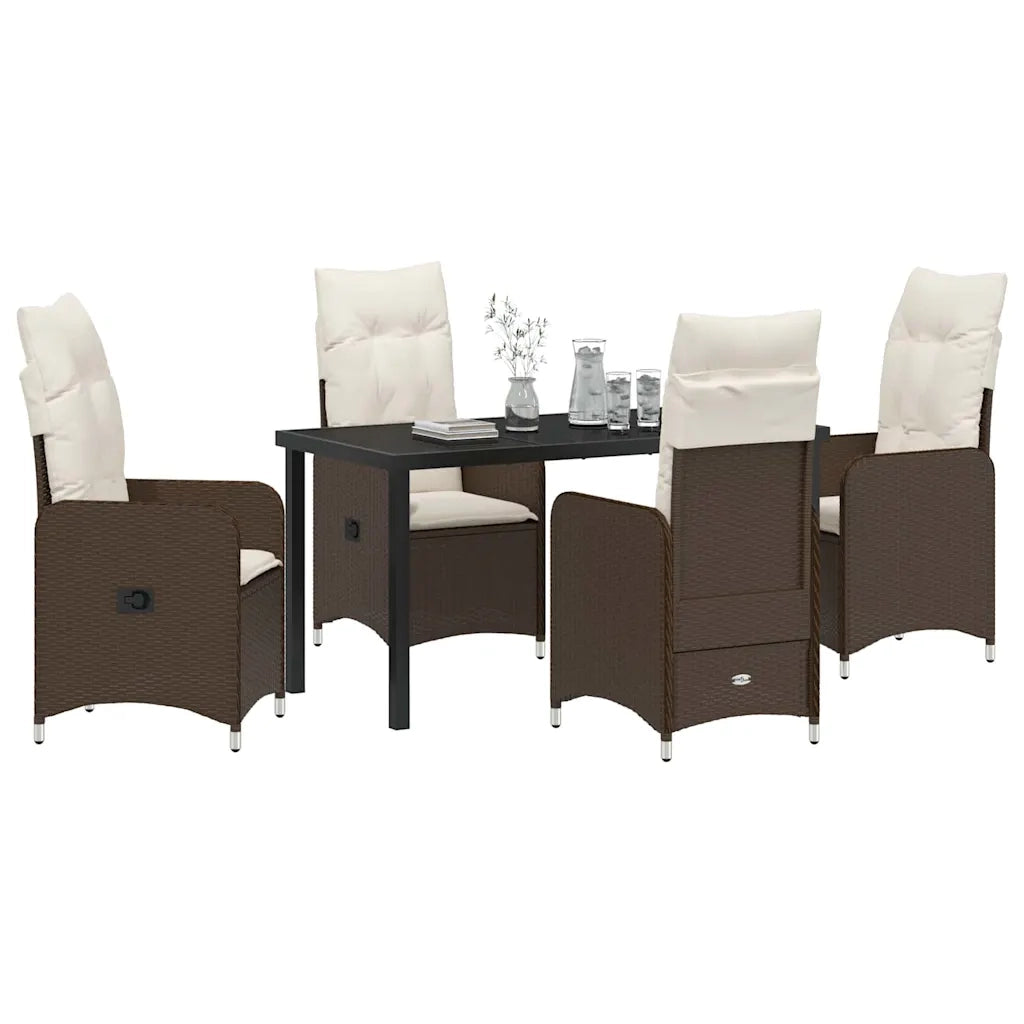 Set da Pranzo per Giardino con cuscino 5 pcs Marrone polyrattan 3379641