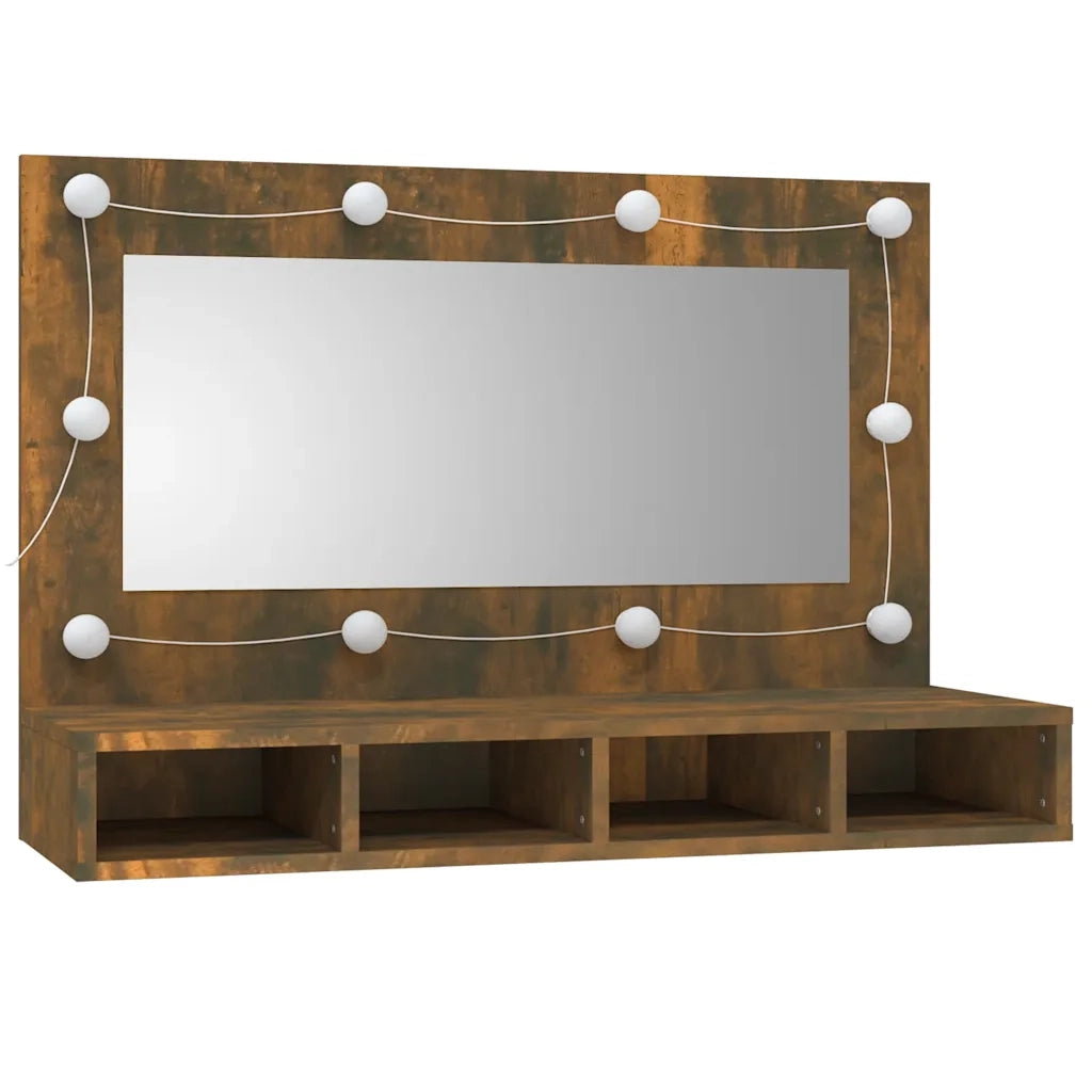 Mobile a Specchio con LED Rovere Fumo 90x31,5x62 cm 820457