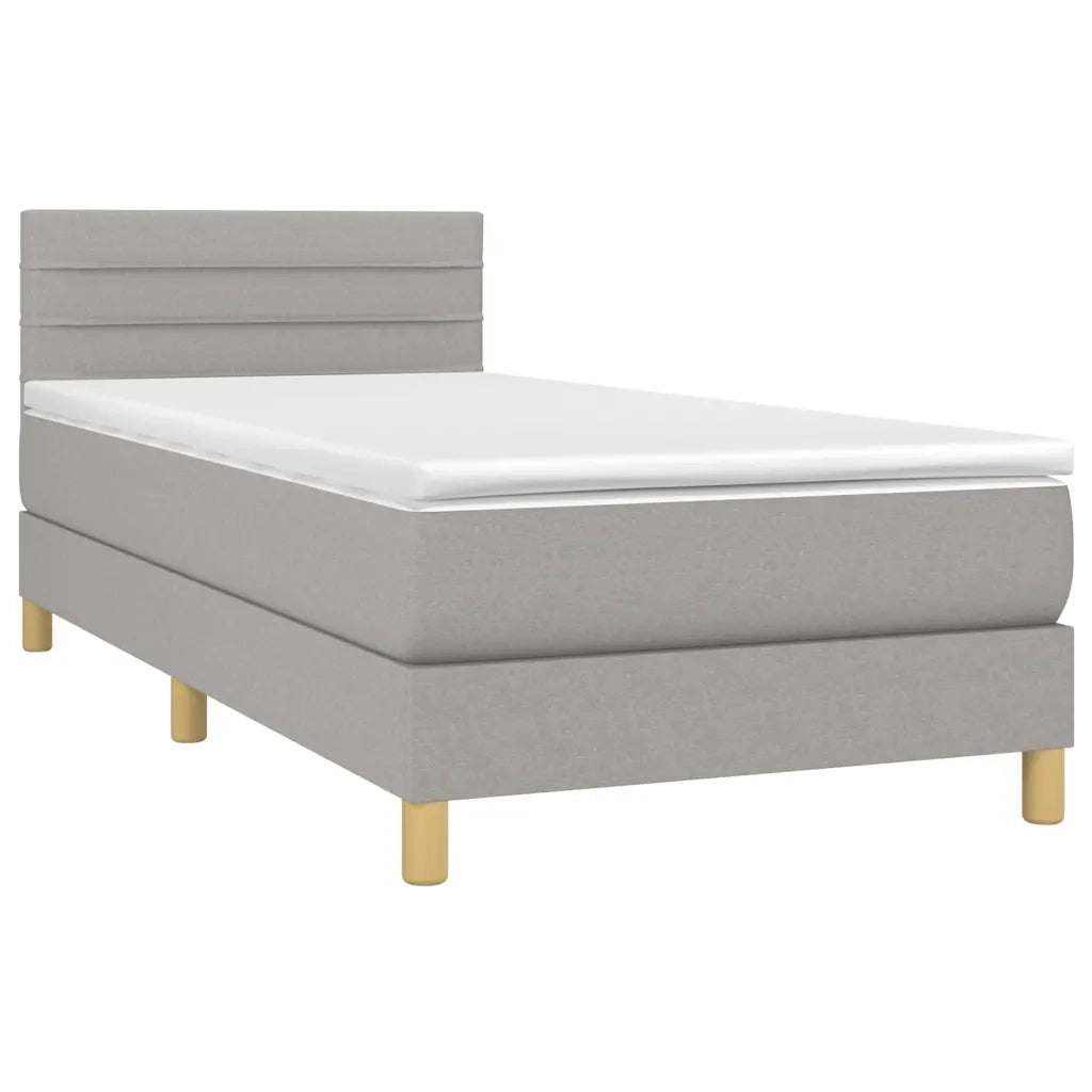 Letto a Molle Materasso e LED Grigio Chiaro 100x200 cm Tessuto