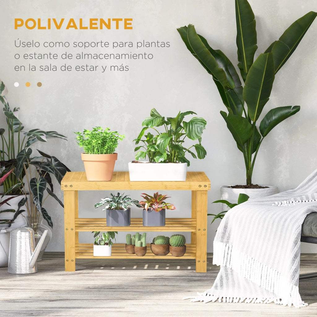 Cassettiera in Bamb¨´ con Sedile e 2 Ripiani ¨C Minimal ¨C 70x28x45 cm Naturale