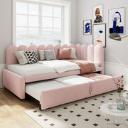 Divano letto estraibile a L 90x200/180x200 cm in velluto rosa con letto supplementare