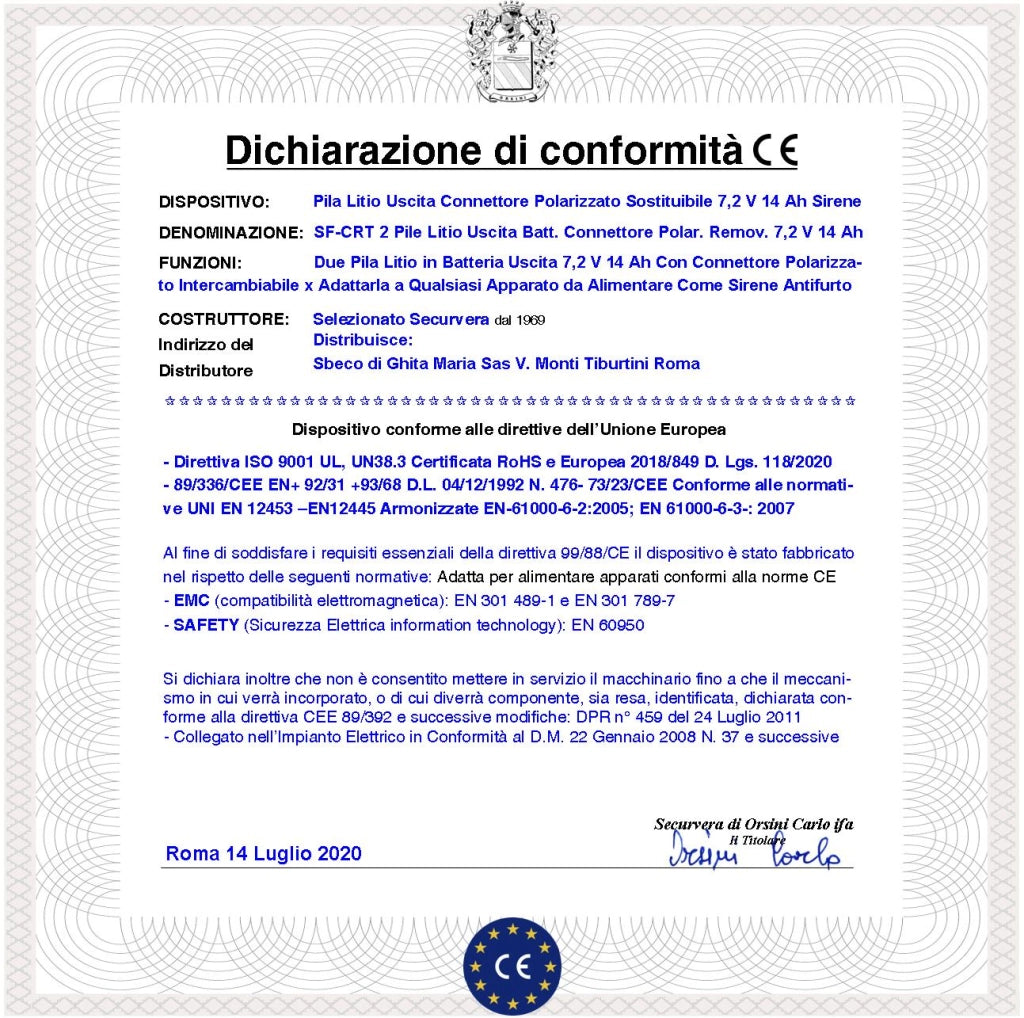 ER34615M Pacco 2 Pile litio 7,2 V 13 Ah Batterie Non Ricaricabili Ricambio Sirena Radio Qualsiasi Marca Connettore Polarizzato Sostituibile Dimensioni H62XL69Ø34 mm Pronta all'Uso Direttiva ISO 9001