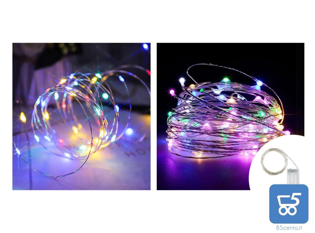 Kit 4 Pezzi Luci LED Multicolore con Filo di Rame Lunghezza 5 metri a Batteria 2 AA (batterie non incluse)