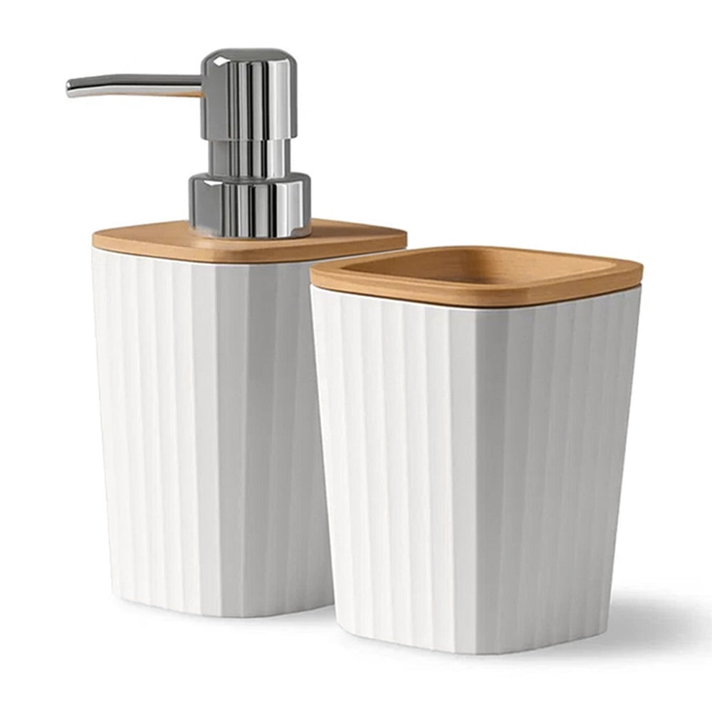 Set accessori bagno crema in plastica e bambù 5 pezzi – Show