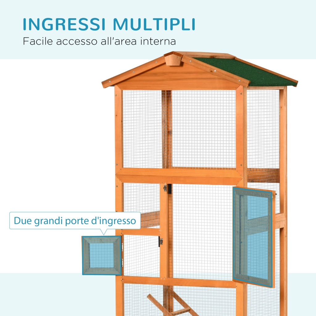 Gabbia per Uccelli da Esterno ¨C Xylo ¨C Legno Arancione 165cm con 2 Porte