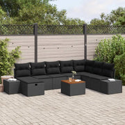 Set Divano da Giardino con cuscino 9 pcs Nero polyrattan