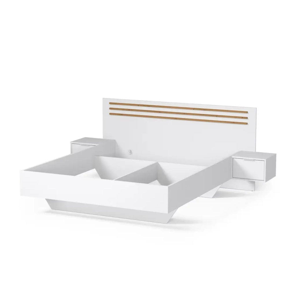 Letto FLORENCE – 180x200 cm – Bianco – Con due comodini – Rete e cassetti non inclusi