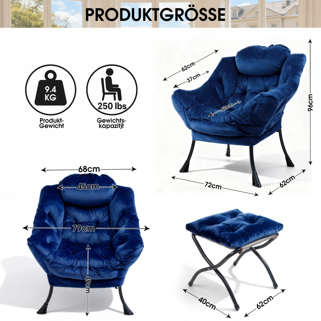 Poltrona Relax con Poggiapiedi e Braccioli ¨C MINIMAL ¨C Blu Scuro